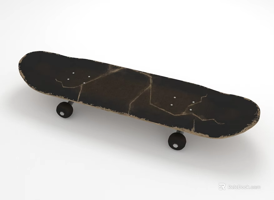 Black Cracked Design Wooden Skateboard With Sturdy Wheels For Sports Activities 3d model 