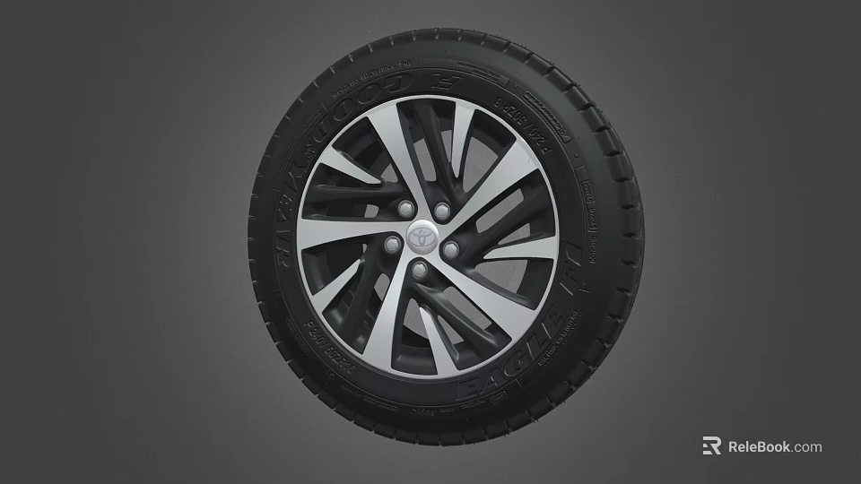 Car Tire with Alloy Wheel Rim Modern Spoke Design and Black Rubber Tread 3d model 