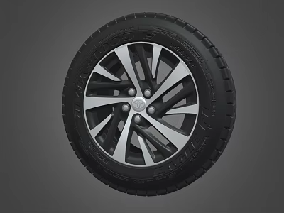 Car Tire with Alloy Wheel Rim Modern Spoke Design and Black Rubber Tread 3d model
