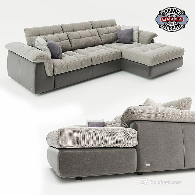 Modern Gray Sectional Sofa Set With L shaped Design And Soft Cushions 3d model
