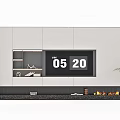 Modern TV Wall Design With Digital Time Display Fireplace And Decor Elements 3d model