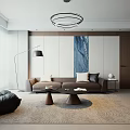 Modern Living Room Interior With Sofa Coffee Table Chandelier TV Plant And Area Rug