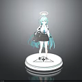 Anime Character With Teal Hair Angel Halo And School Uniform Standing On Emblem Base