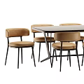 Modern Beige Upholstered Dining Chair With Curved Backrest And Black Metal Frame