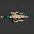 Fantasy Dragon Shaped Weapon With Golden Body Green Flame Tongue And Intricate Scales Design