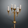 Decorative Golden Candelabra With Five White Candles And Ornate Base Design