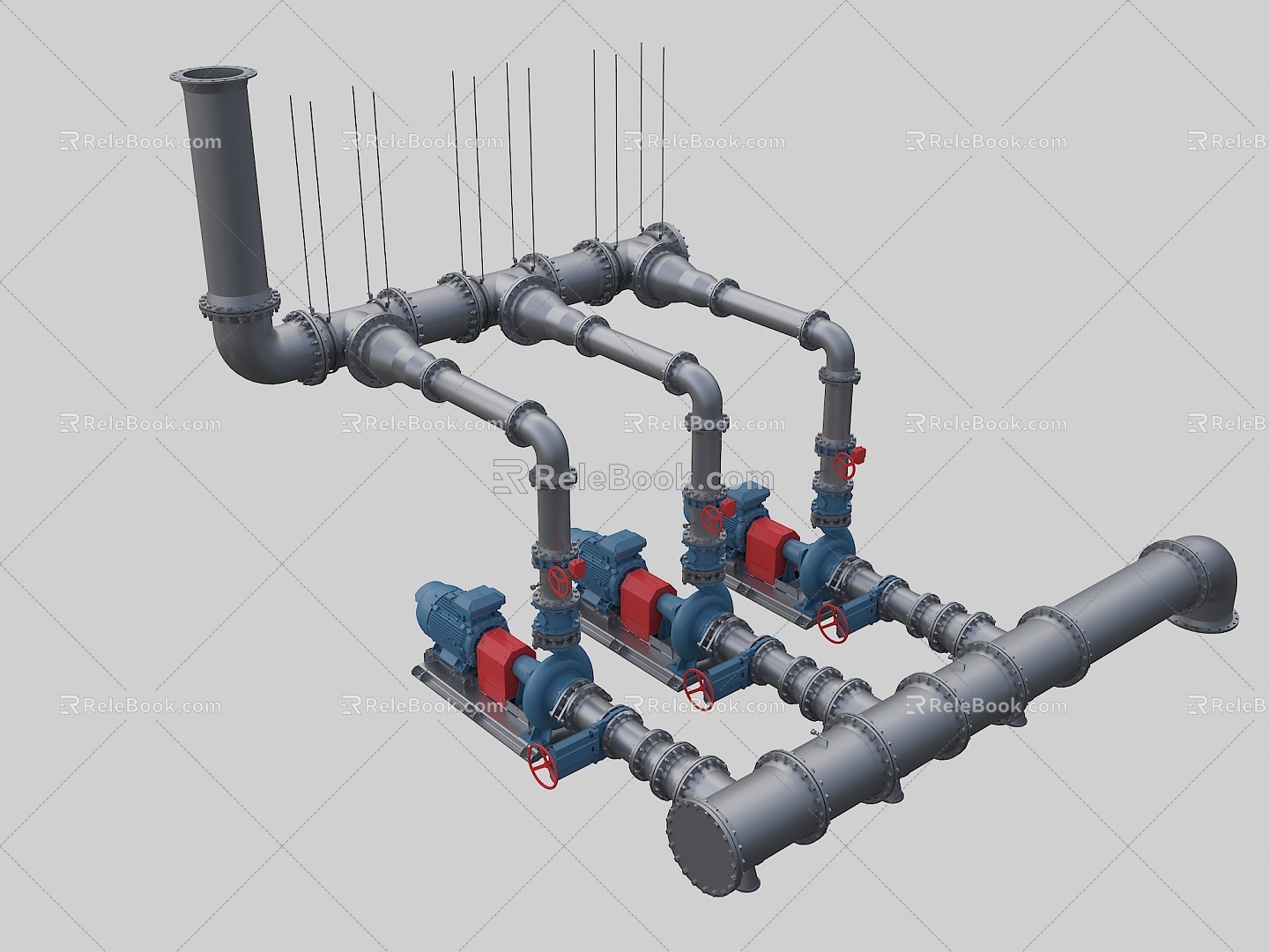 water pumping station pump system water pumping machine 3d model