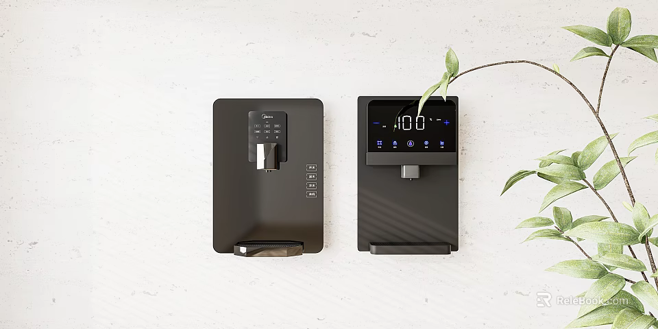 Modern Household Appliances with Black Design Digital Display Control Buttons and Green Plant Accent 3d model 