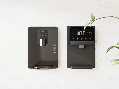 Modern Household Appliances with Black Design Digital Display Control Buttons and Green Plant Accent 3d model