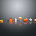 Row of Colorful Objects With Yellow Red Orange Pink Items And Egg 3d model