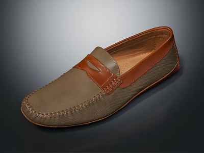 Casual Loafers With Brown And Beige Stitched Design For Daily Wear 3d model