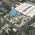 Aerial View Urban Planning of Modern Transport Hub with High Rise Buildings and Green Areas
