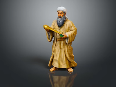Traditional Robed Figure Statue With Turban Long Beard And Golden Green Objects 3d model