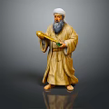 Traditional Robed Figure Statue With Turban Long Beard And Golden Green Objects