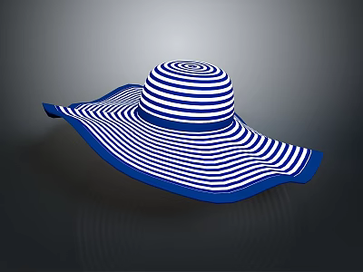 Stylish Blue And White Striped Wide Brim Sun Hat For Summer Outfits 3d model
