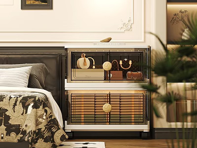Elegant Modern Bedroom Storage Cabinet With Glass Door Drawers And Decorative Items 3d model