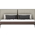Modern Wooden Frame Double Bed With Upholstered Headboard White Mattress And Gray Pillows