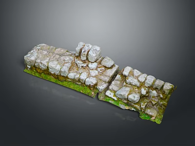 Wood And Stone Decorative Blocks With Moss Covered Split Parts Design Elements 3d model