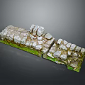 Wood And Stone Decorative Blocks With Moss Covered Split Parts Design Elements