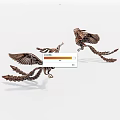 Decorative Ornament Set With Metal Phoenix Design Spreading Wings And Long Bronze Tail Feathers