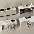 Modern Bar Counter Design With Marble Top Stools Cabinets And Plants
