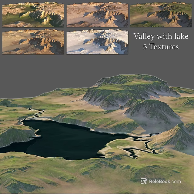Garden Ornaments With Valley Lake Design And Five Natural Textures 3d model 