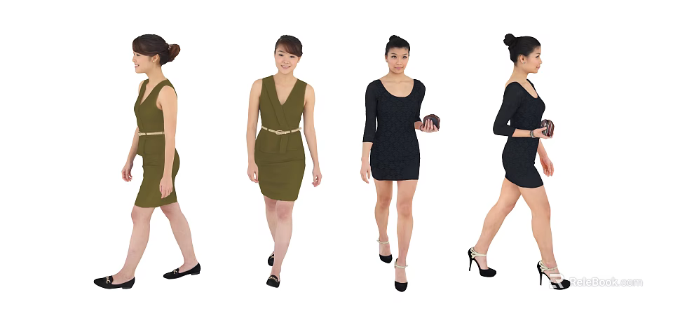 Two Women Showcasing Stylish Dresses And Footwear 3d model 