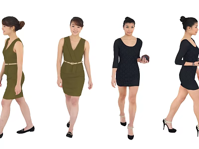 Two Women Showcasing Stylish Dresses And Footwear 3d model
