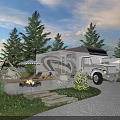 Scenic Campsite With RVs Campfire Area Pine Trees And Lush Greenery