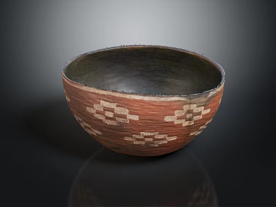 Handmade Decorative Bowl as Functional Household Item Featuring White Geometric Patterns and Brown Black Hues 3d model