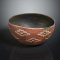 Handmade Decorative Bowl as Functional Household Item Featuring White Geometric Patterns and Brown Black Hues