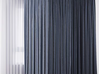 Navy Blue Curtains With White Sheer Panels For Modern Living Room Window Decoration 3d model