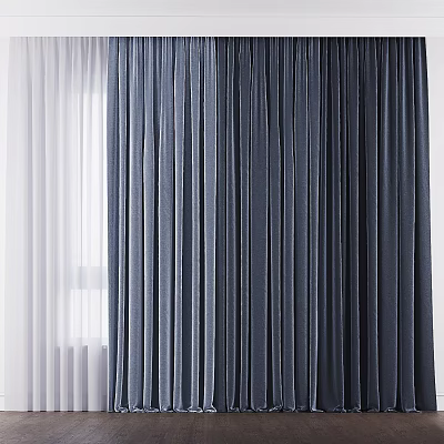 Navy Blue Curtains With White Sheer Panels For Modern Living Room Window Decoration 3d model