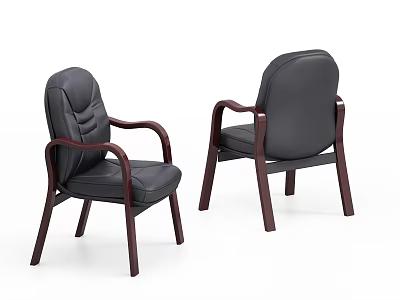 Comfortable Black Leather Office Chair With Wooden Armrests And Modern Design 3d model