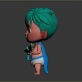 Cute 3D Rendered Game and Movie Character With Green Hair Blue Water Gun White Diaper