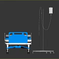 Functional Medical Bed Furniture with Blue Mattress White Frame IV Pole and Wheels