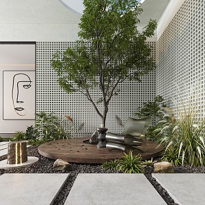 Modern Landscape Sick Courtyard Landscape Sick Ting Step Fern Landscape Tree Leisure Chair 3d model