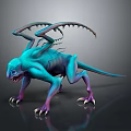 3D Rendered Fantasy Creature With Blue Purple Body Wings And Sharp Claws