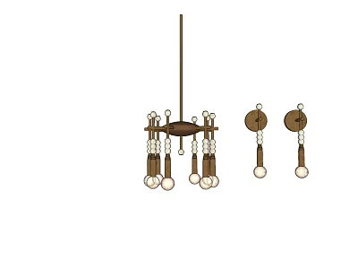 Vintage Brass Lighting Fixture Set With Chandelier And Wall Sconces 3d model