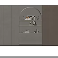 Modern Decorative Ornament Set on Arched Display Shelves with Vases Frames and Books