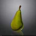 Fresh Ripe Yellow Pear with Red Spots and Smooth Skin on Gray Reflective Surface