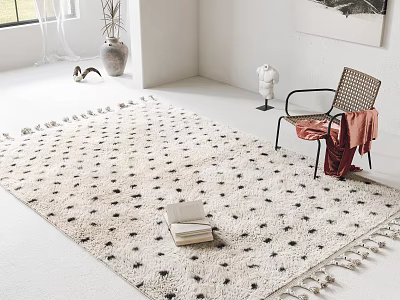 Square Dotted Rug With Tassels In Bright Minimalist Living Room 3d model