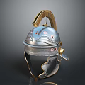 Ancient Weapon Helmet for Warriors with Silver Metal Gold Accents and Red Dots