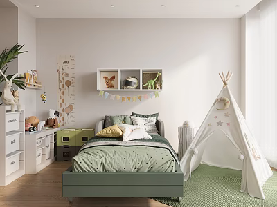 Modern Children's Bedroom With Teepee Bed Storage Units And Decorations 3d model