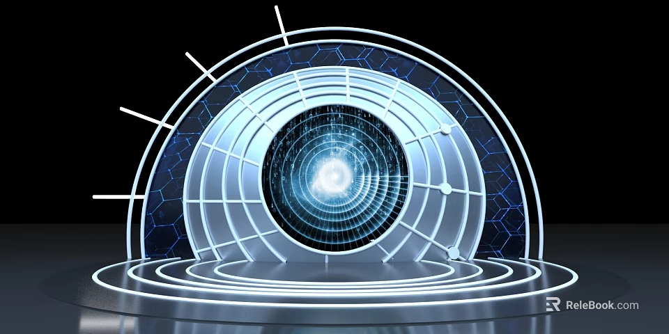 Futuristic Digital Tech Scene With Circular Ring Structure And Glowing Center 3d model 