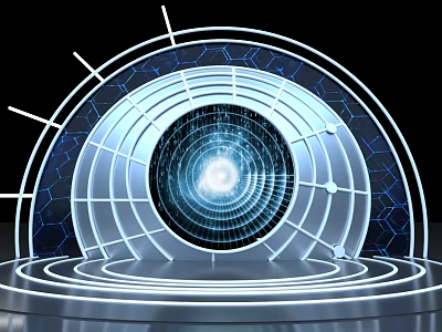 Futuristic Digital Tech Scene With Circular Ring Structure And Glowing Center 3d model
