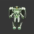 White And Gray Mech Game And Movie Character With Red Head And Glowing Green Accents