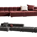 Modern Modular Multi person Sofa With Red Gray Cushions And Comfortable Seating 3d model