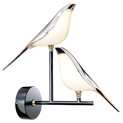 Modern Bird Shaped Wall Lamp with Metal Stand Glass Shade and Gold Accents 3d model