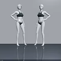 Two White Mannequins Wearing Green Bikini In Gray Background With Reflective Floor